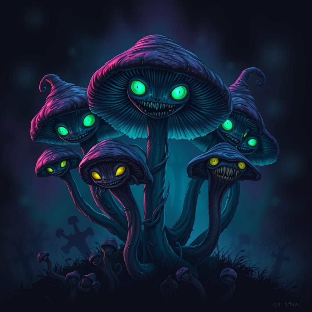 Gothic Mushroom Creatures in Dark, Mystical Style