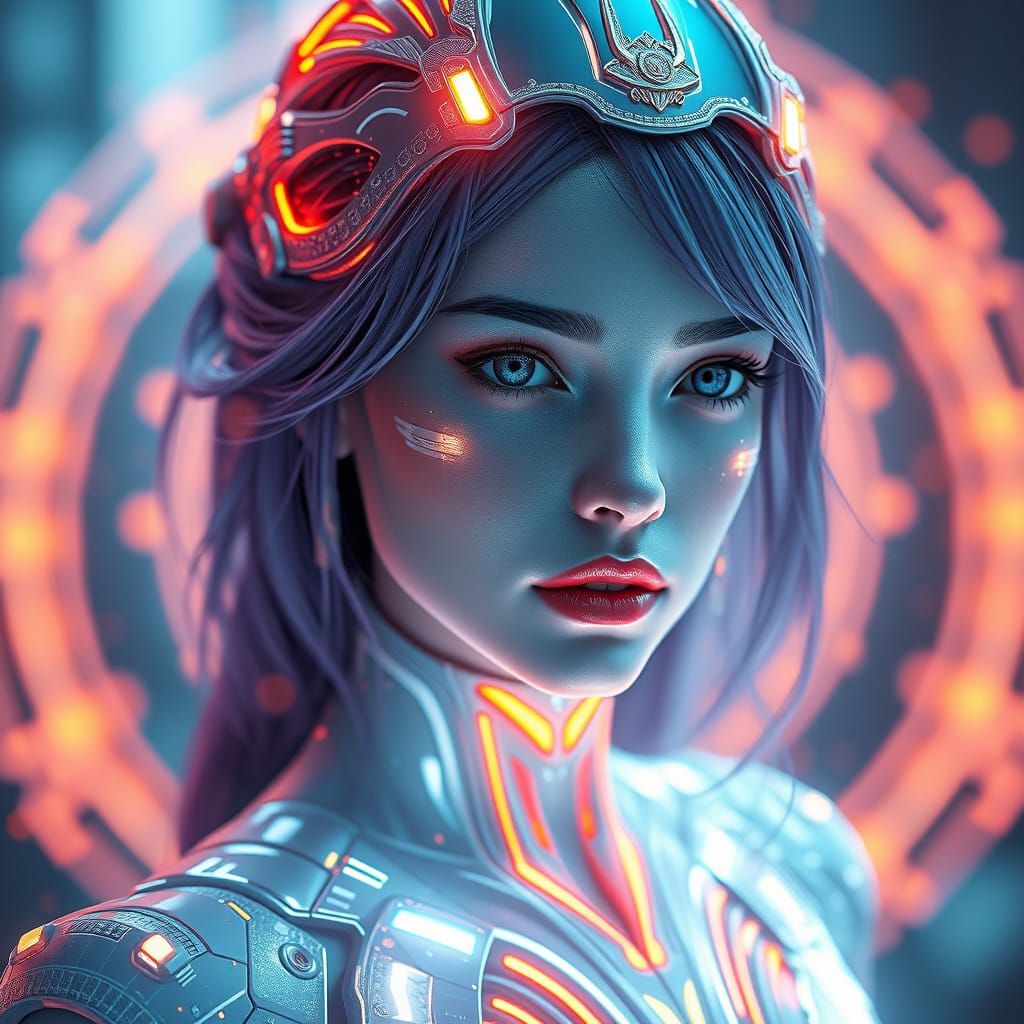 Ethereal Futuristic Goddess in a Vast, Detailed World