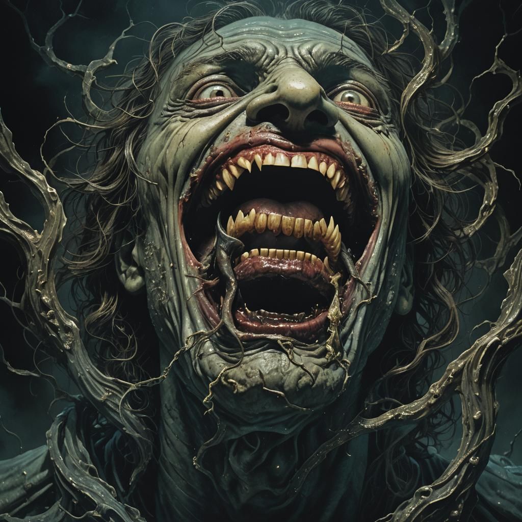 Surreal Horror: Infinite Mouths in Gustave Doré Style