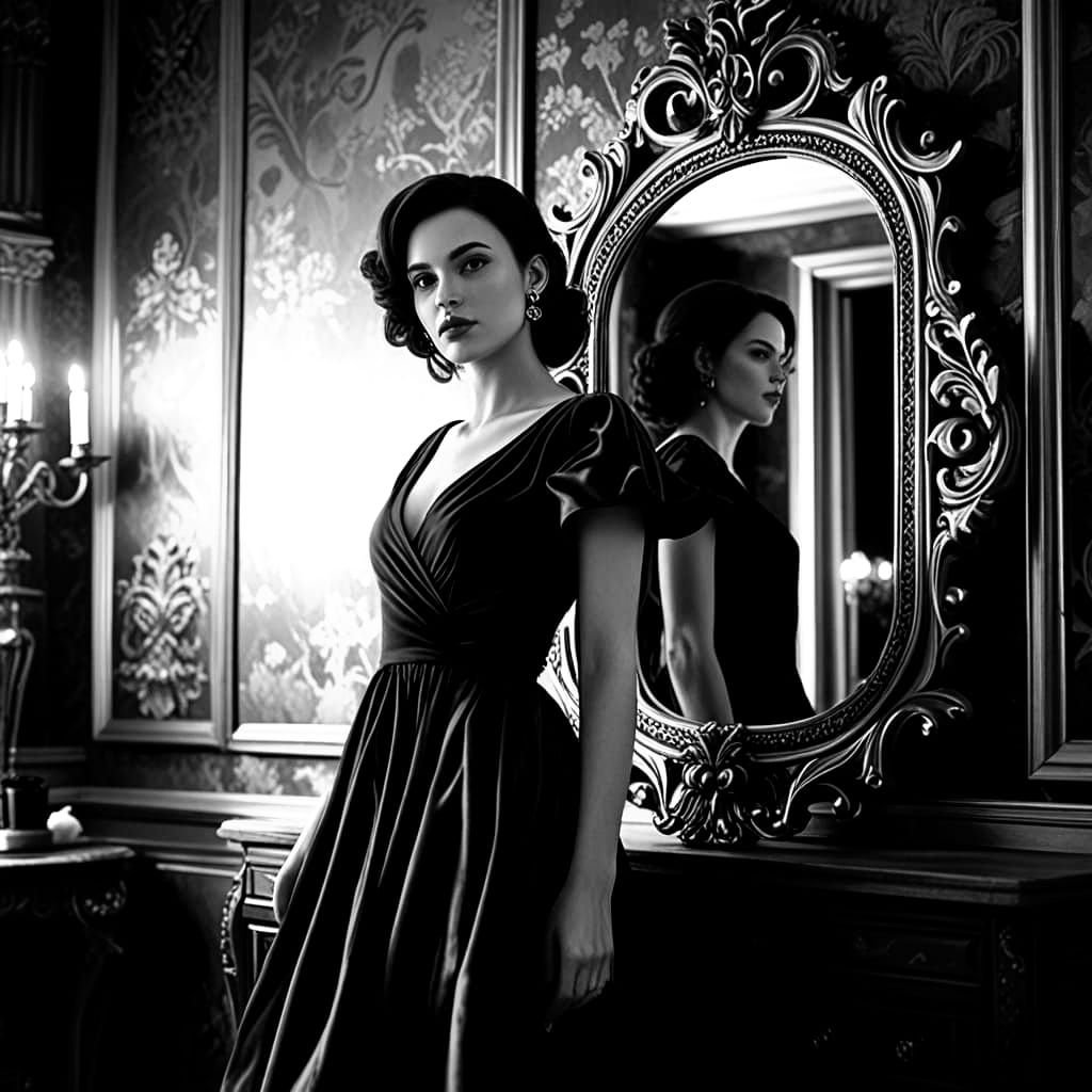 Elegant Woman in Emerald Velvet Gown