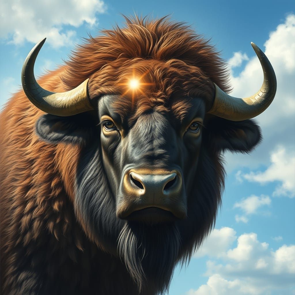 Majestic Brown Bull in Vivid Landscape
