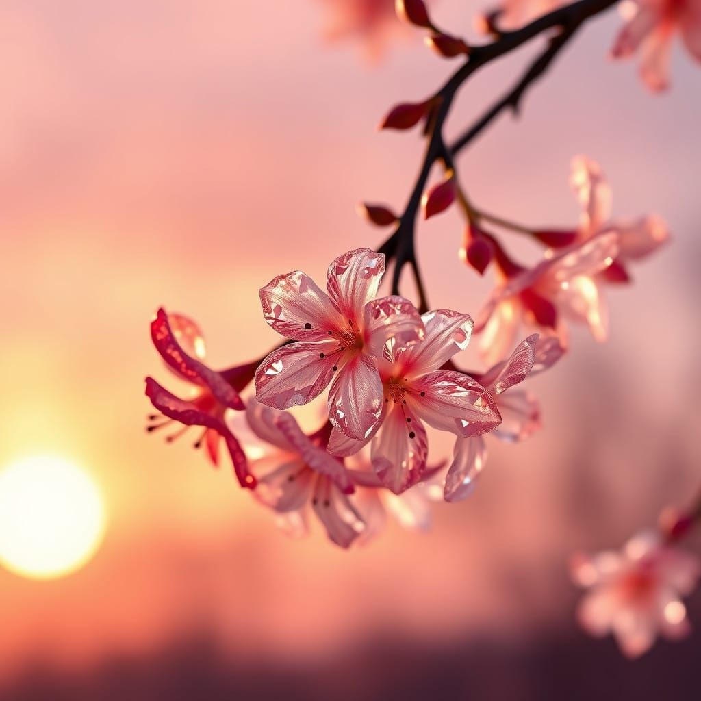 Crystal Honeysuckle Blooms in Sunset Hues, Magical Scene in....