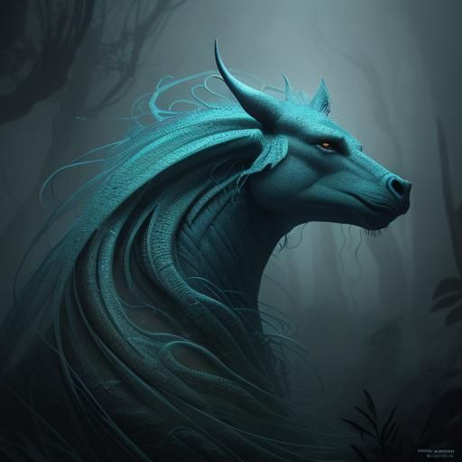 beautiful blue-green creatures with spiraling noses and ears...