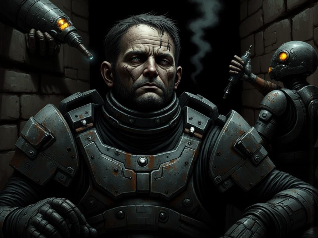 Dejected Mercenary Portrait in Graphic Novel Style