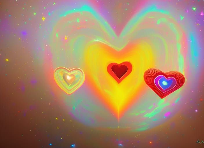Holographic Cosmic Love and Hearts Illustration