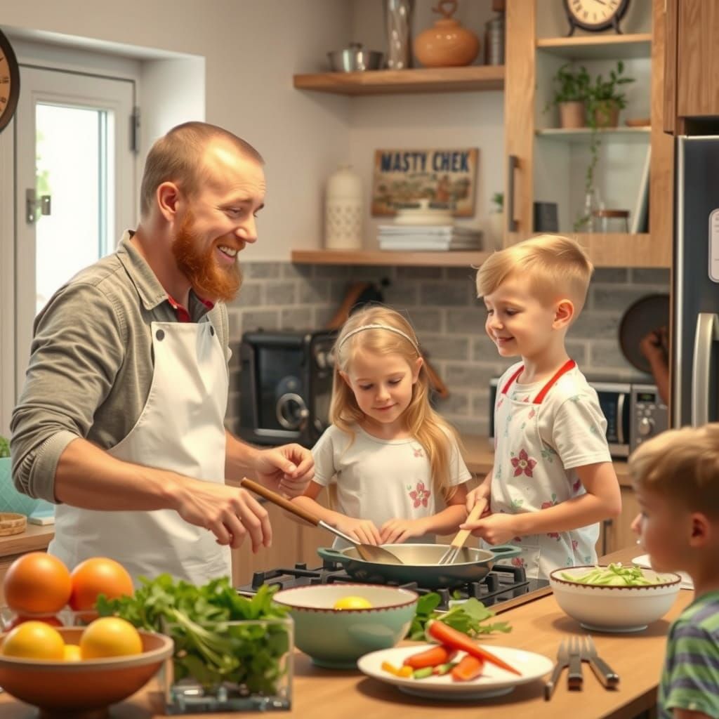 Dad Cooking Like a Pro Chef in Cosy Kitchen