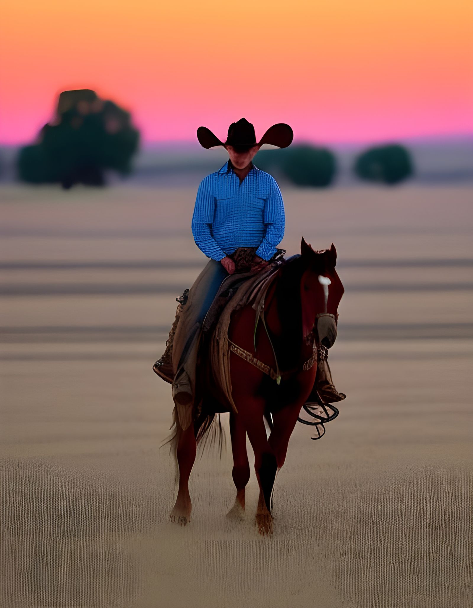 Cowboy Ridding a Horse at a Stunning Sunset