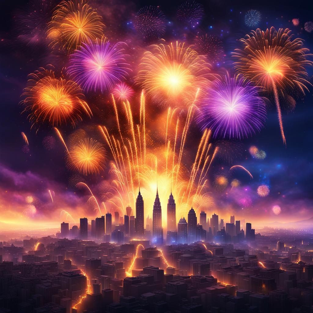 Happy New Year 2025 Banner Amidst Fireworks Display