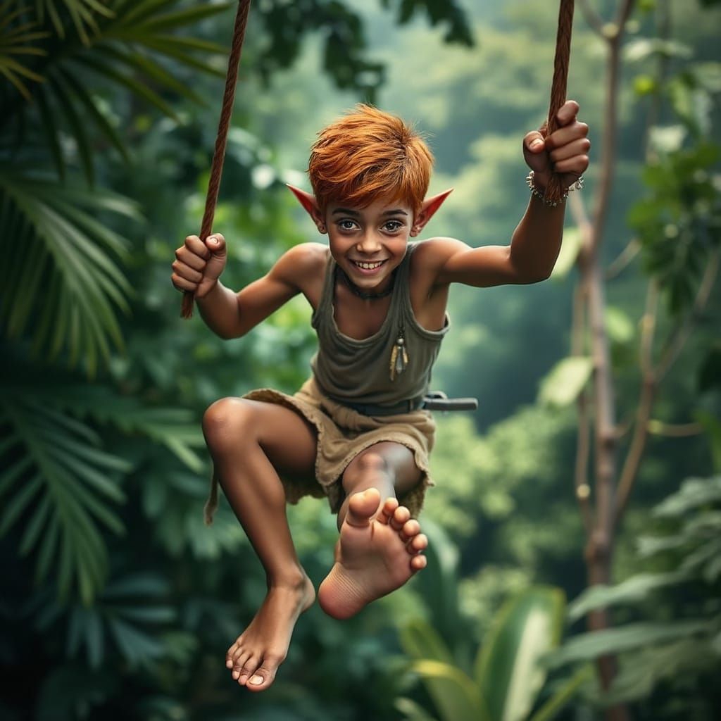 Iridescent Birds Soar Near an Elfin Figure in Whimsical Drea...