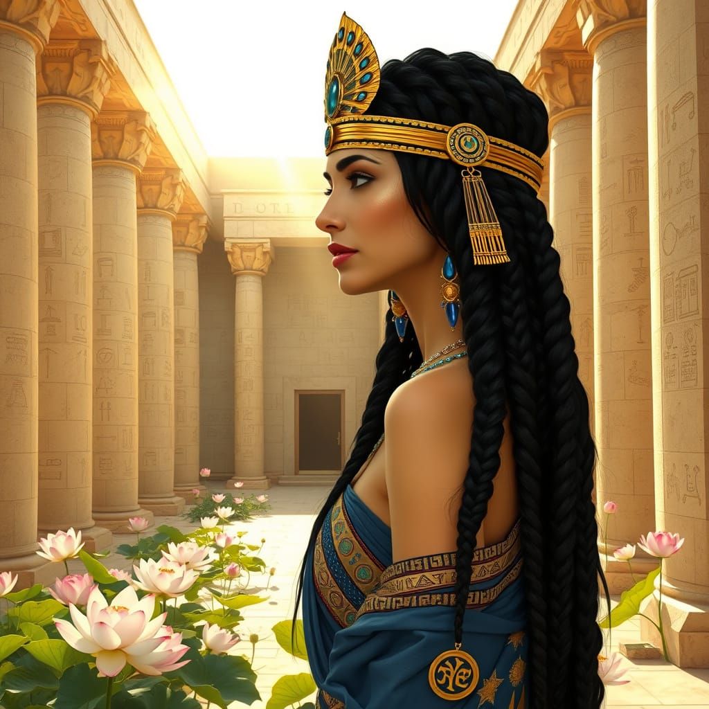 Elegantly Attired Ancient Egyptian Goddess in Art Nouveau St...