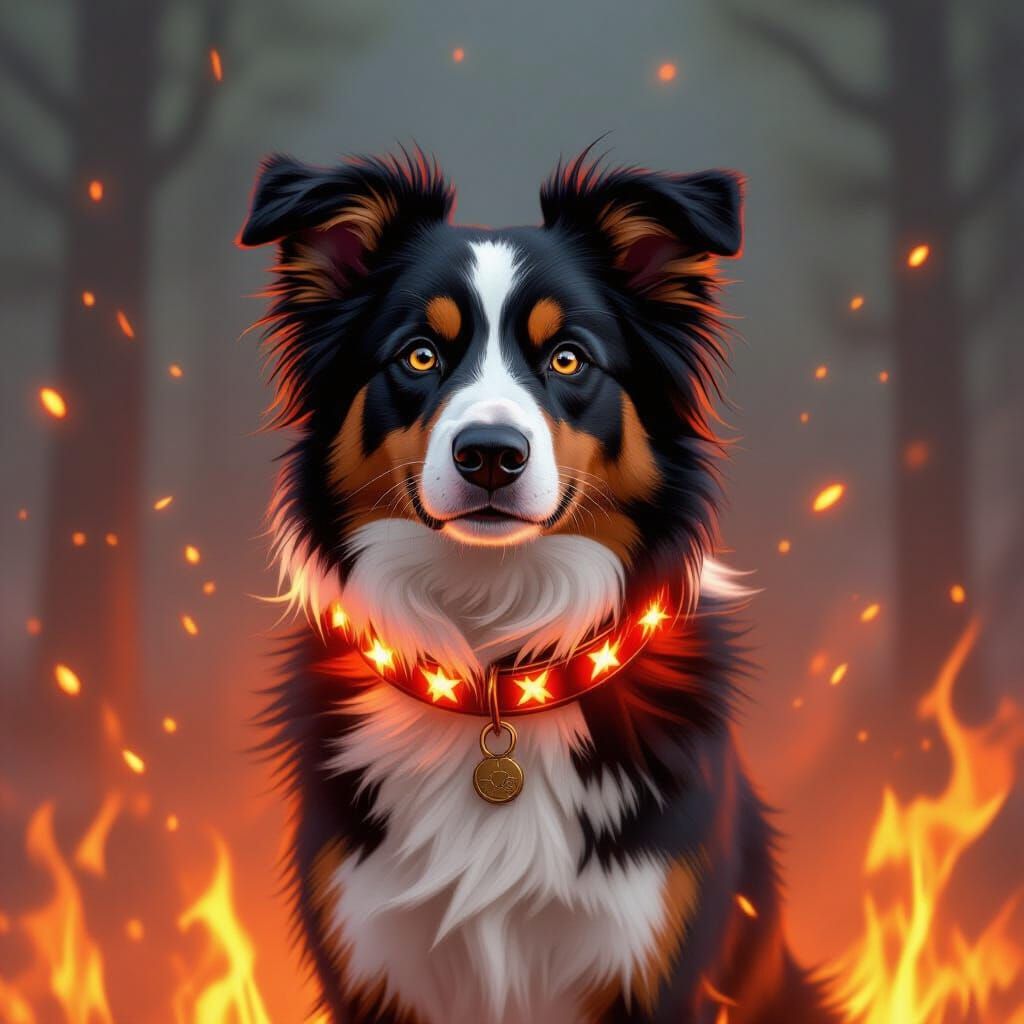 Fiery Border Collie in a Fantastical Style