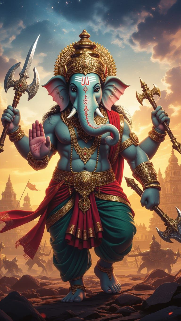 Lord Ganesha as Ekadanta in Celestial Battlefield