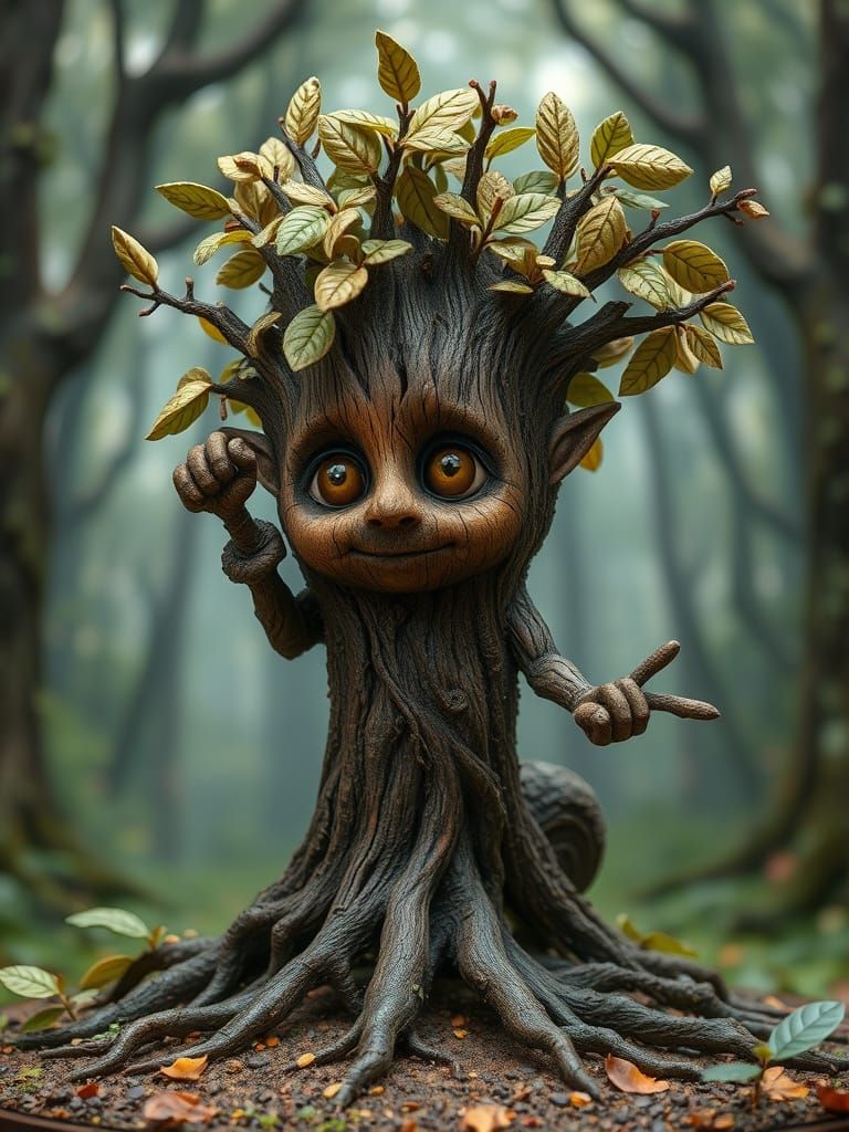 Adorable Living Tree Creature in Enchanted Forest