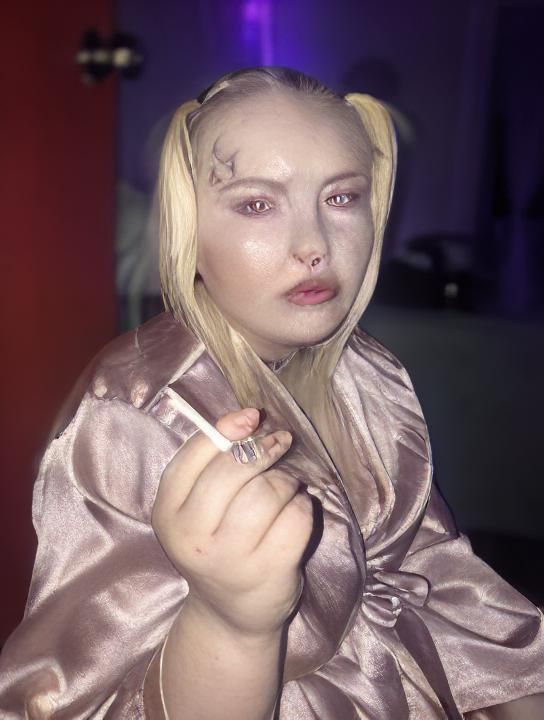 Mugshot of Girl with Iridescent Hair