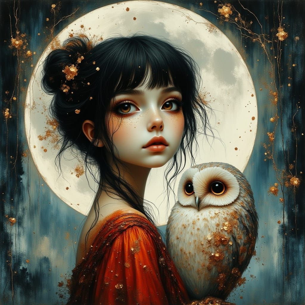 Porcelain Woman Gazing at Moon in Burton-esque Style