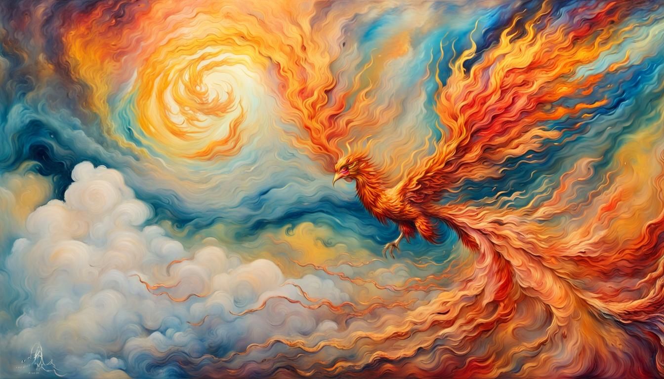 Phoenix Soaring: Impressionist Encaustic Painting