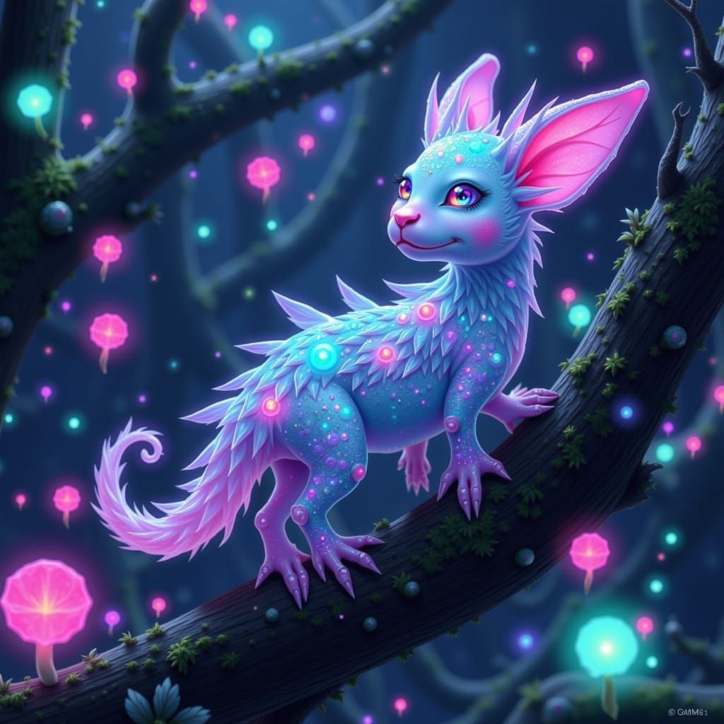 Bioluminescent Creature in Lush Alien Forest