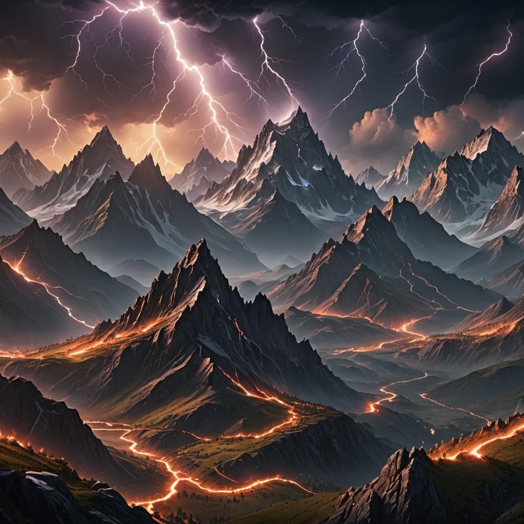 Majestic Mountain Range Illuminated by Lightning, Matte Pain...
