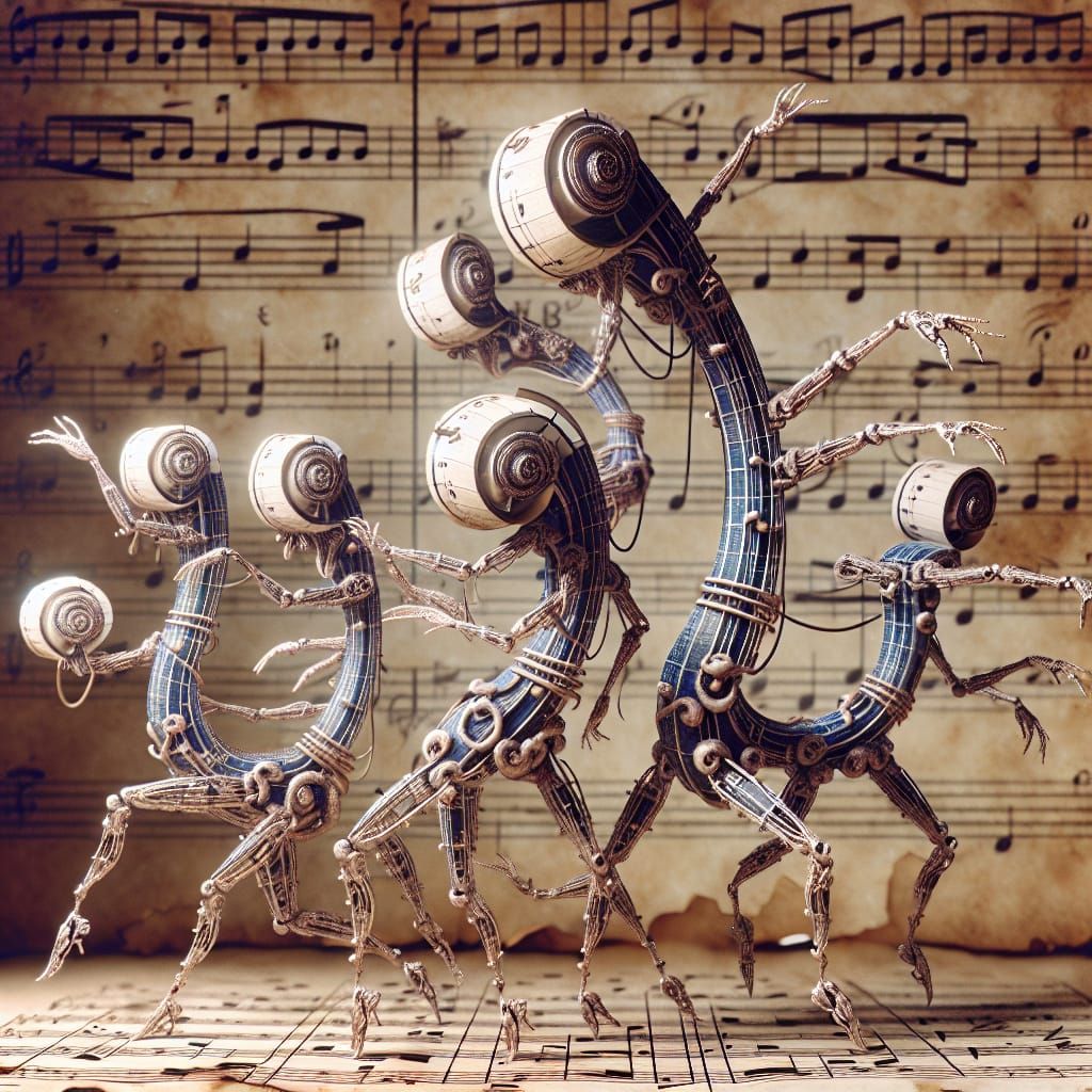 Musical Note Creatures Dancing in Photorealistic CGI Style