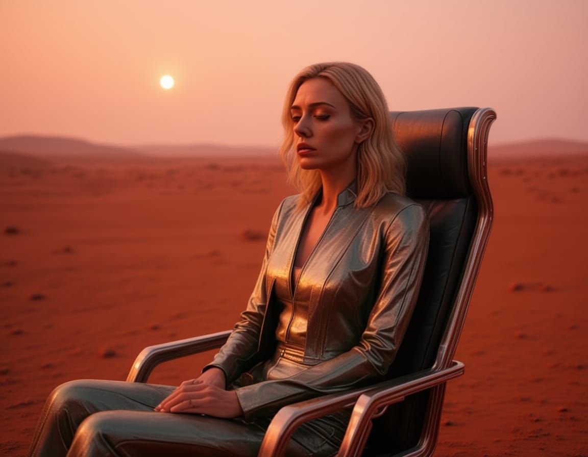 Futuristic Woman Cries Over Earth Landscape Photo