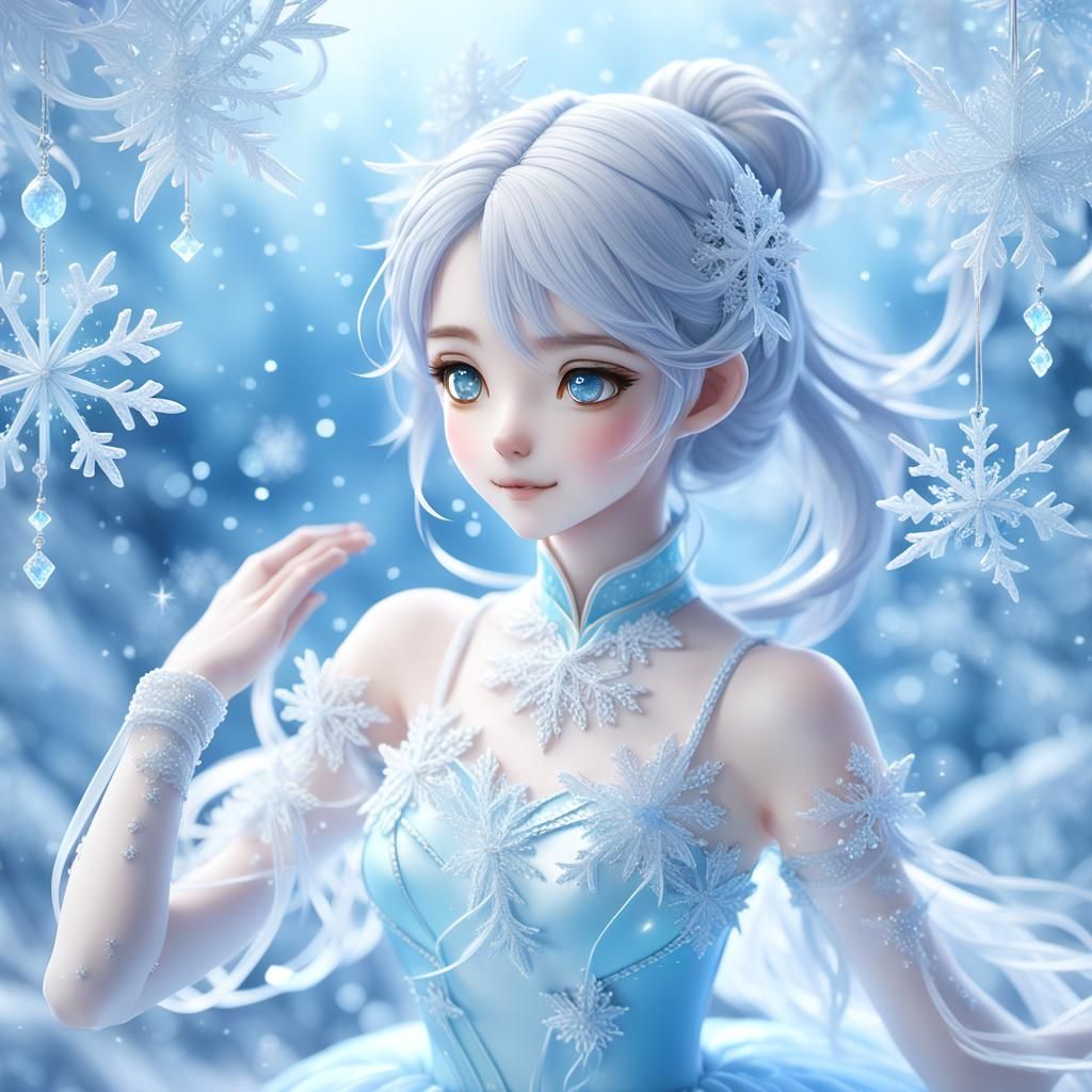 Delicate Anime Ballerina in Winter Wonderland