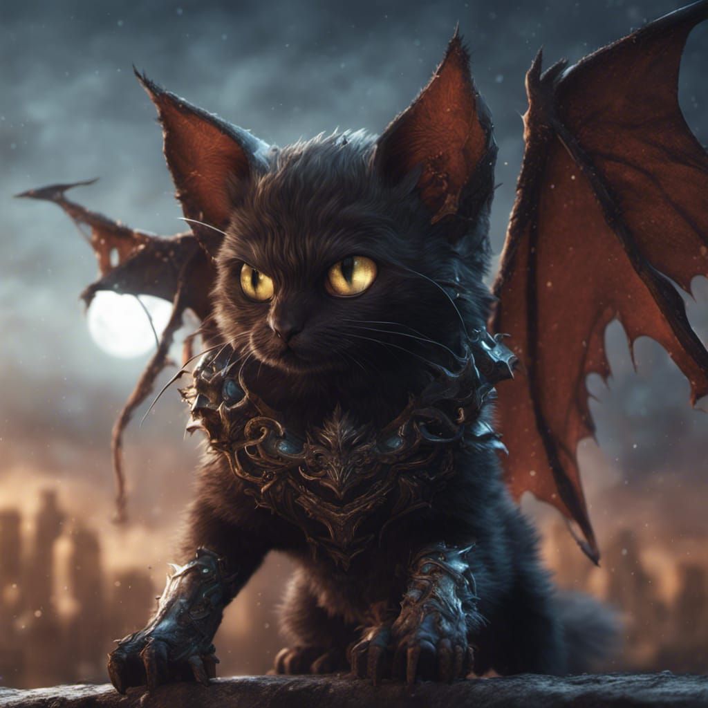 Fantastical Bat-Cat Hybrid in Detailed Matte Painting