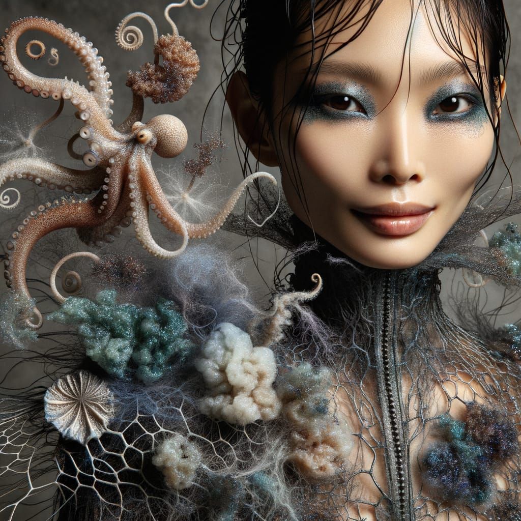 Surreal Fashion Portrait: Woman Merged With Octopus