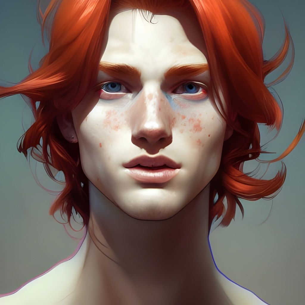 Freckled Redhead Male Portrait in Hyperdetailed Style