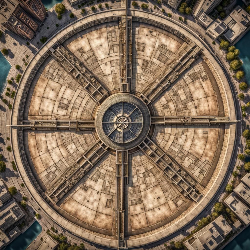 Hyperrealistic Vitruvian City Map in HDR