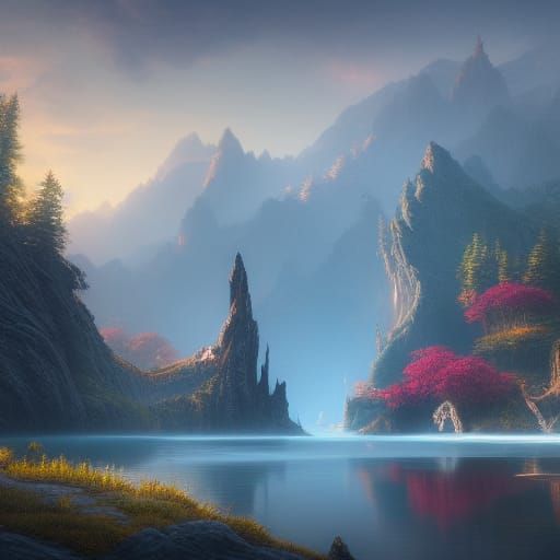 Fantastical Lake Matte Painting in Deep Color