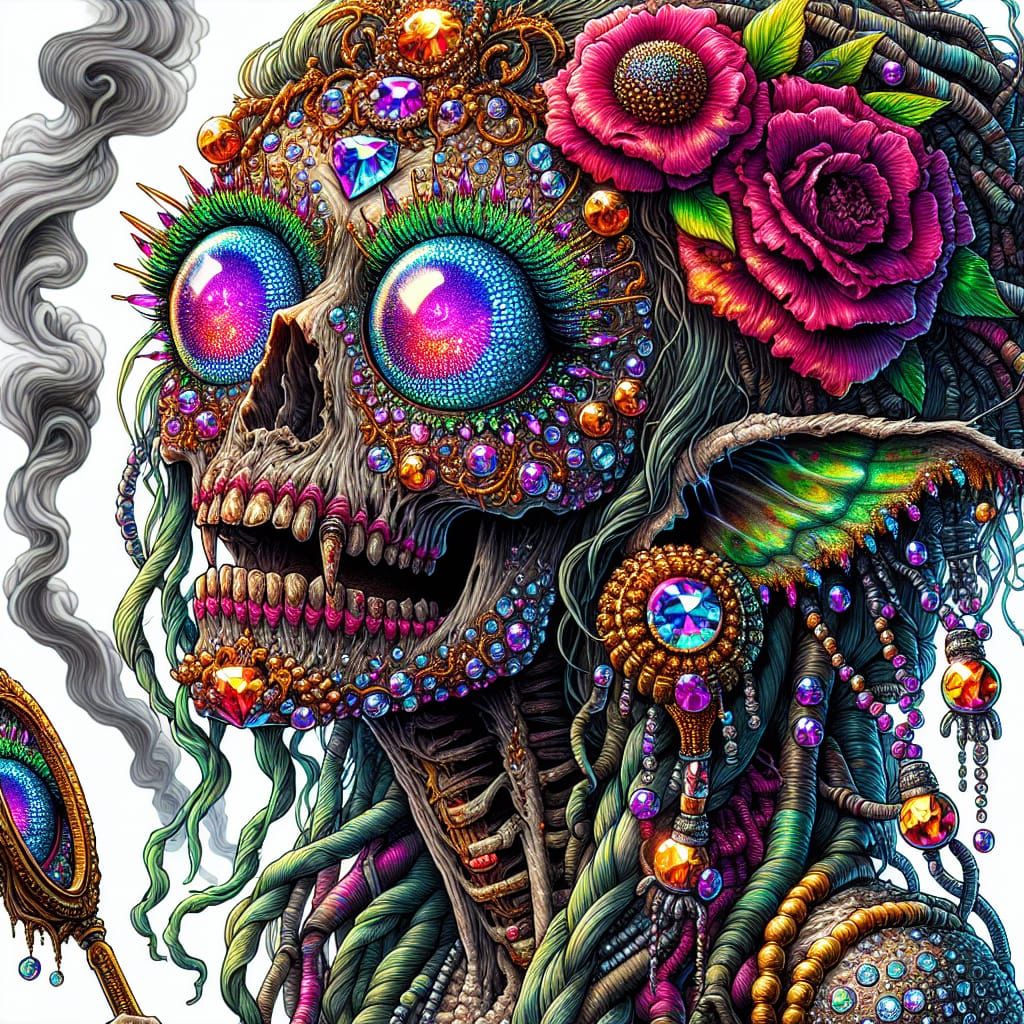 Zombie Faerie with Neon Makeup and Glass Eyes