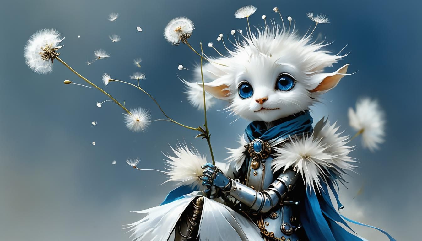 Silver Dandelion Creature in Fairytale Style