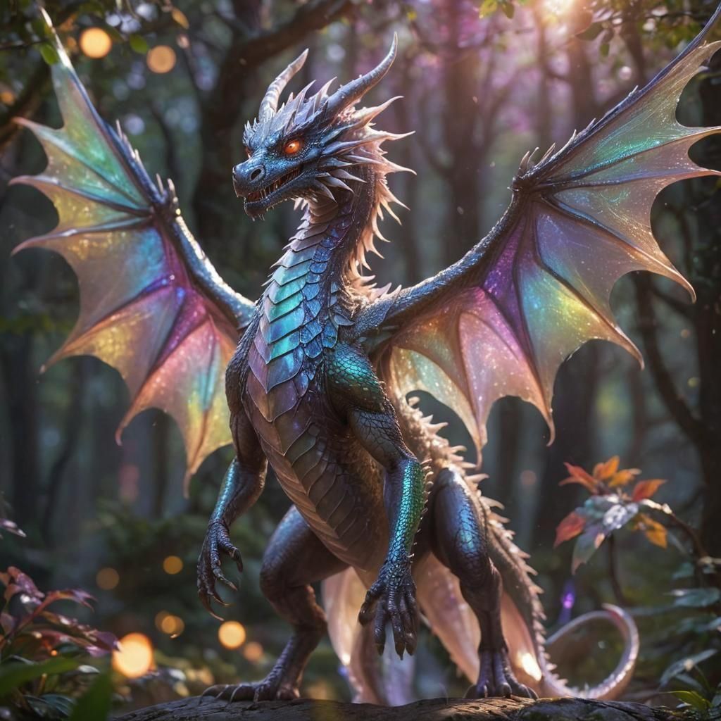Iridescent Dragon with Translucent Wings