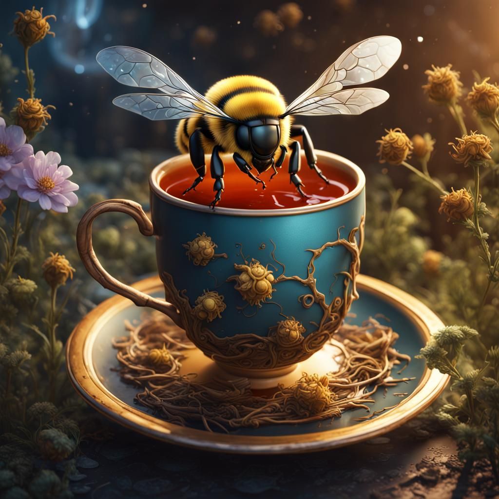 Wizard Bee Enjoying Tea: Fantasy Concept Art