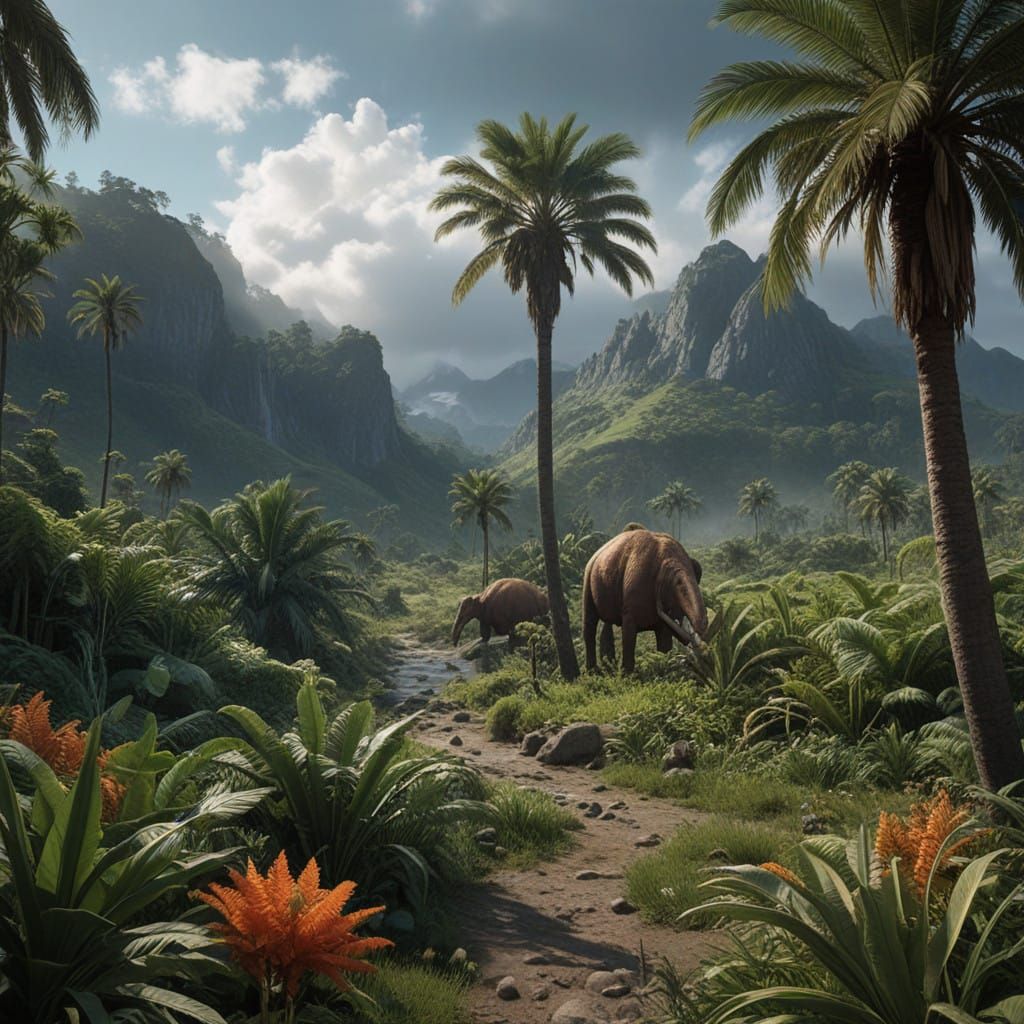 Hyper-Realistic Mesozoic Landscape in Vibrant Colors