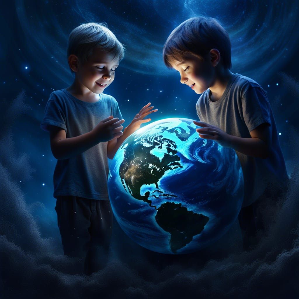 Happy Children Hold Earth: Hyperdetailed Digital Art