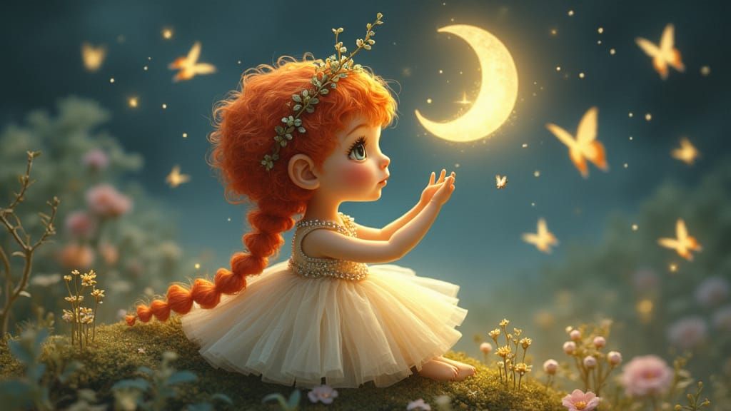 Caterpillar Girl in Fantasy Landscape, Digital Art