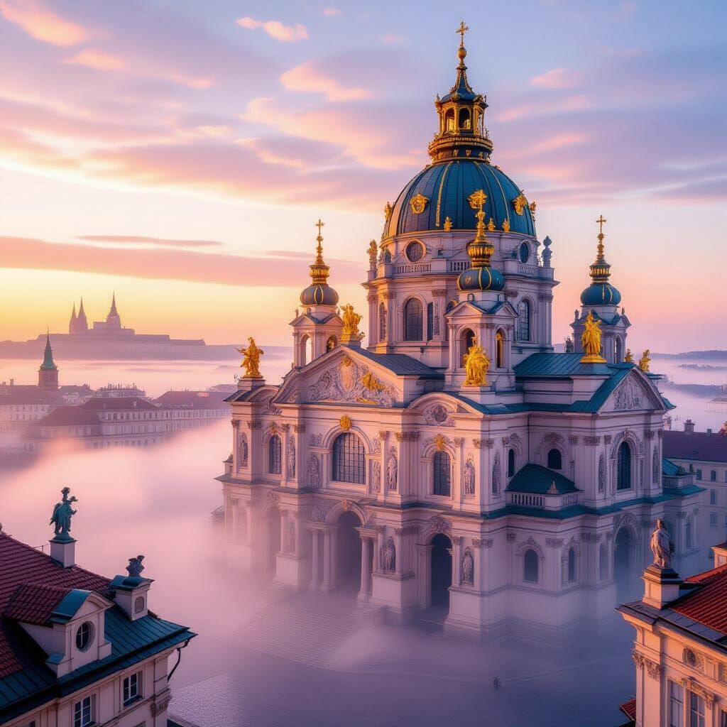Baroque Cathedral in Morning Mist, Gilded Details