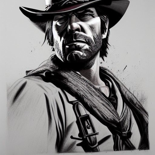 Hyperdetailed Charcoal Drawing of Red Dead Redemption