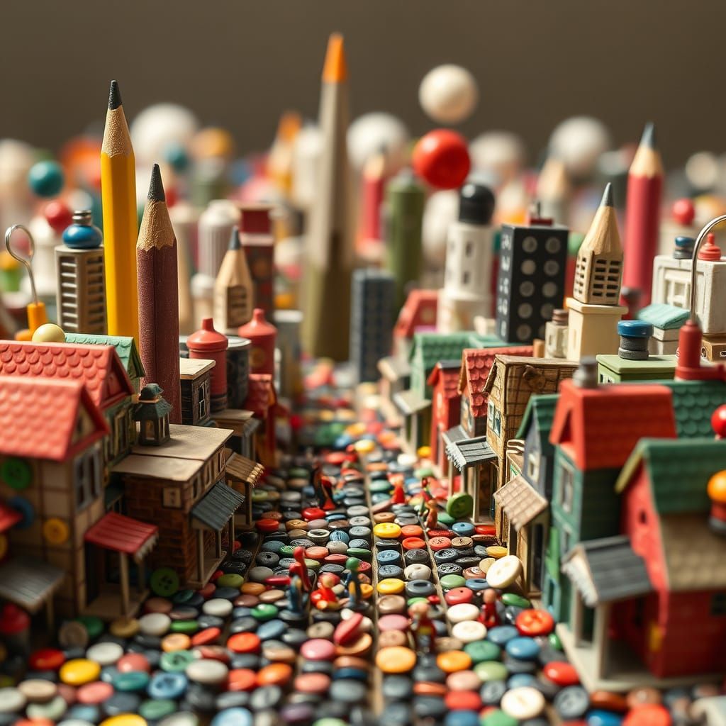 Bustling Miniature Town of Everyday Objects