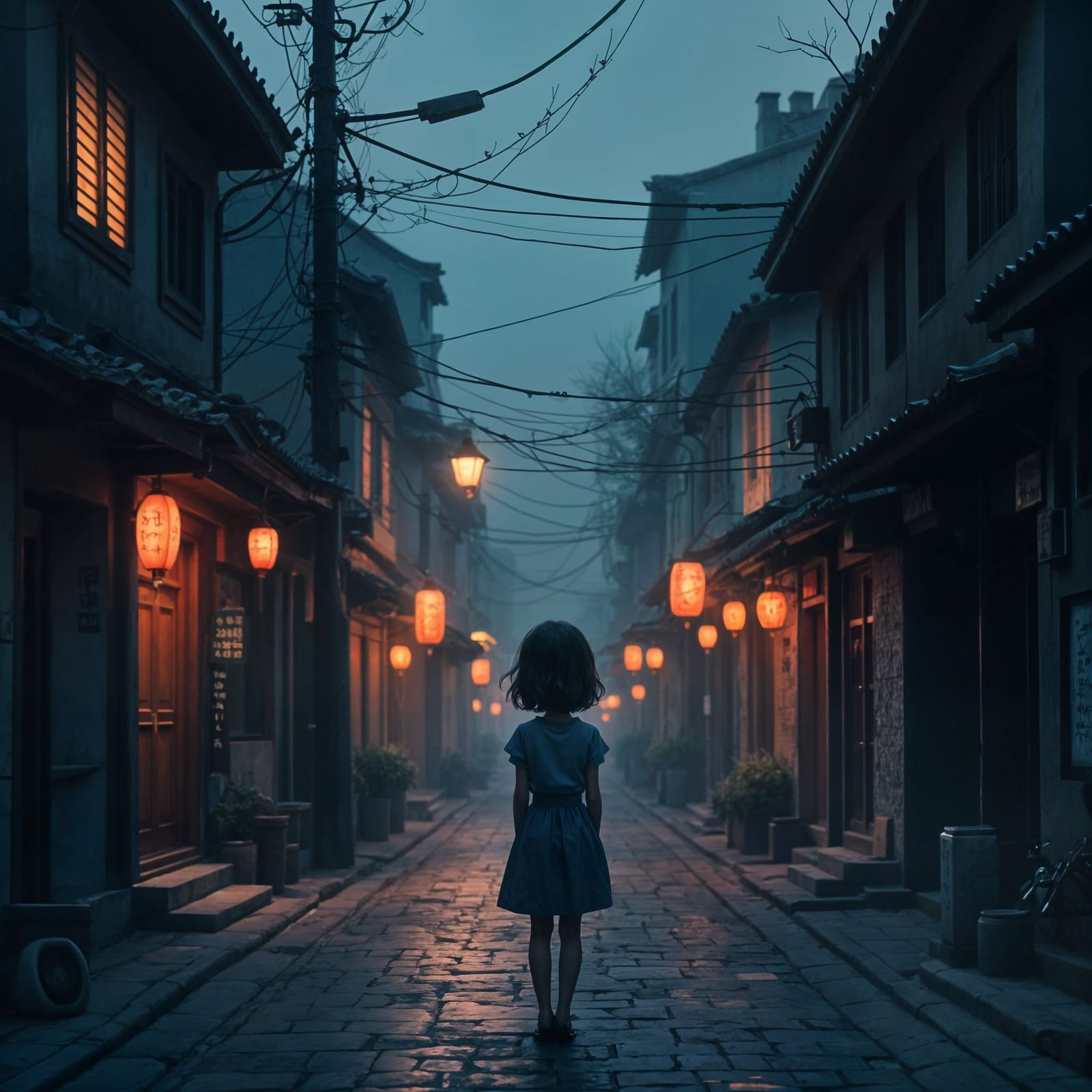 Lonely Beijing Ghost Town Girl at Dusk