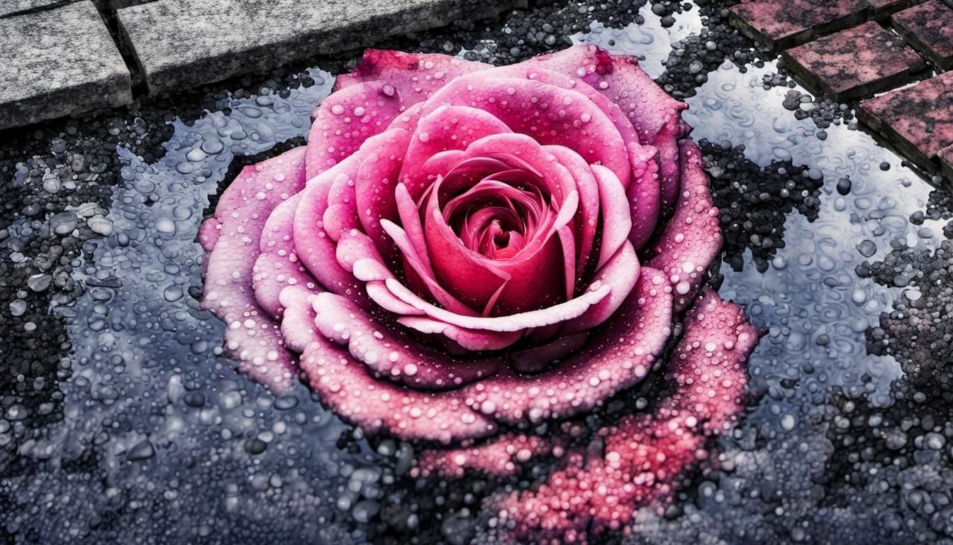 Double Exposure: Water and Rose in Urban Garden