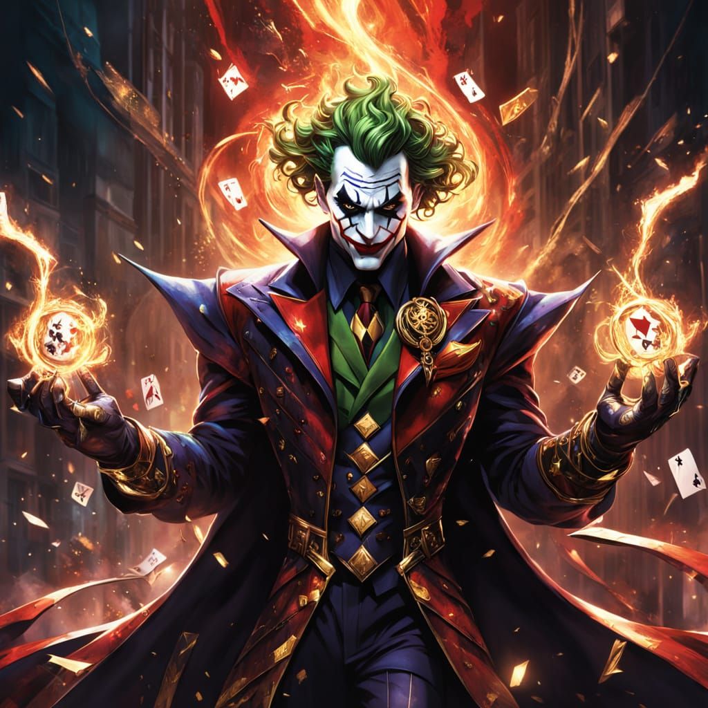 Joker as Heroic Card Champion with Energy Staff