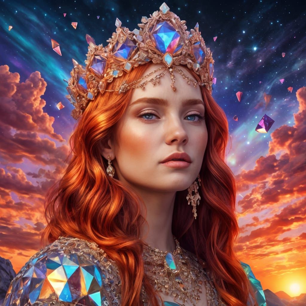 Sultry Princess with Vibrant Blue Eyes and Luscious Red Lips