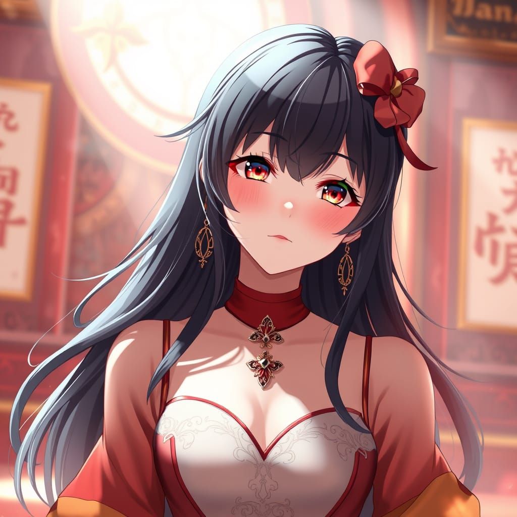 Anime Girl Saying Thanks in Elegant Outfit