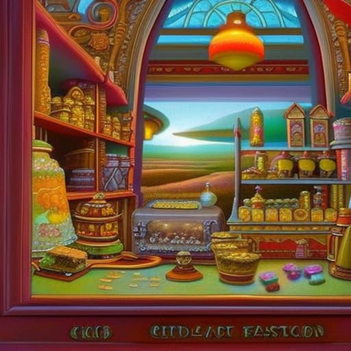 Prairie Dog Working in Art Nouveau Candy Shop