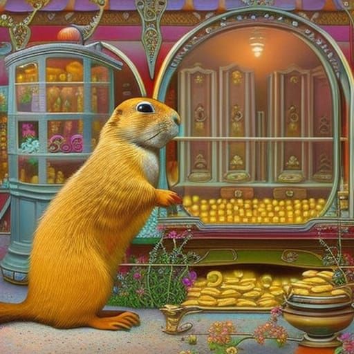 Prairie Dog Working in Art Nouveau Candy Shop