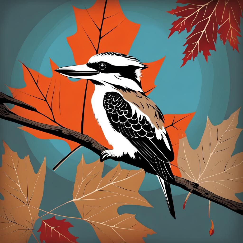 Kookaburra with Maple Leaf in Abstract Art