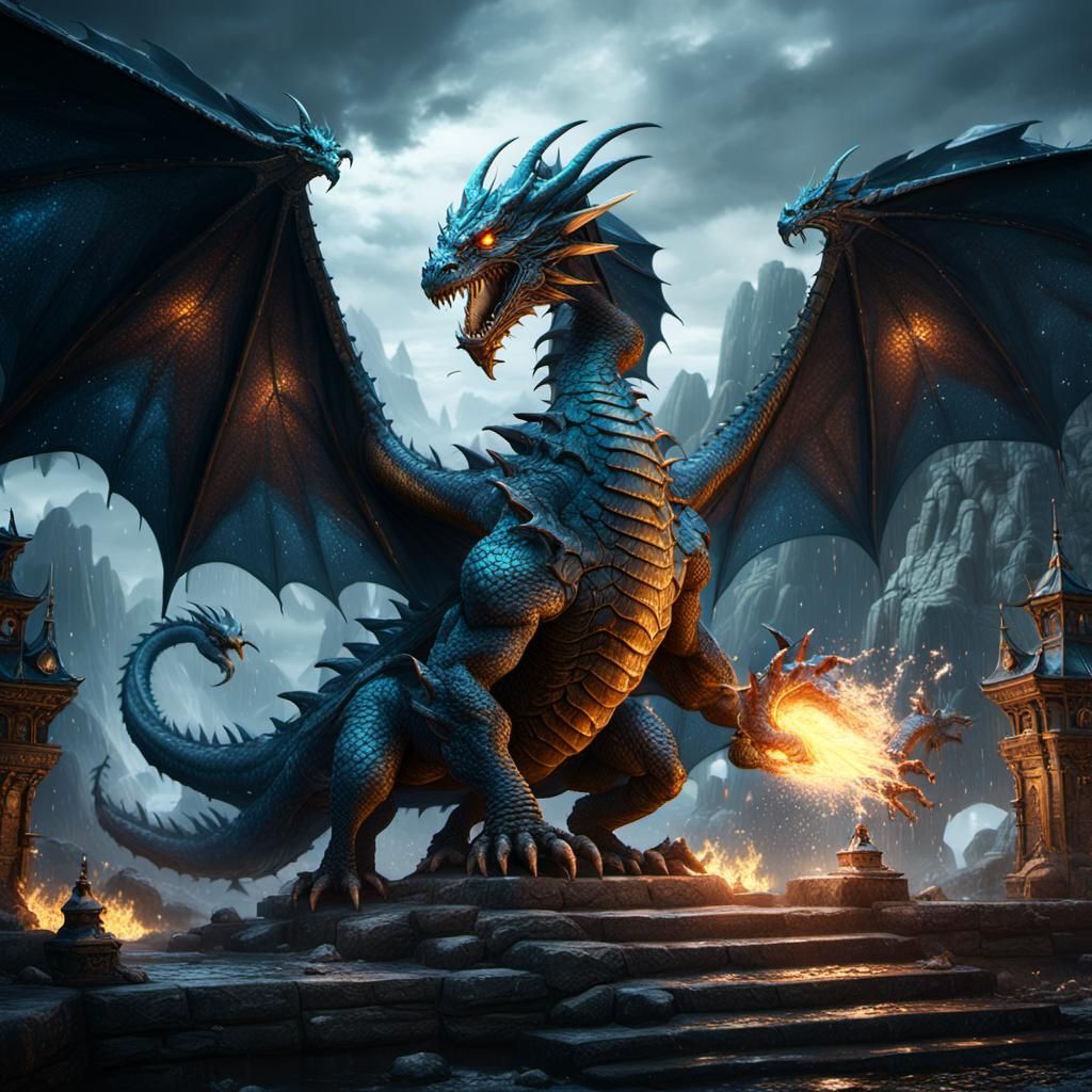 Fantastical Thunderstorm Dragon in Detailed Digital Painting