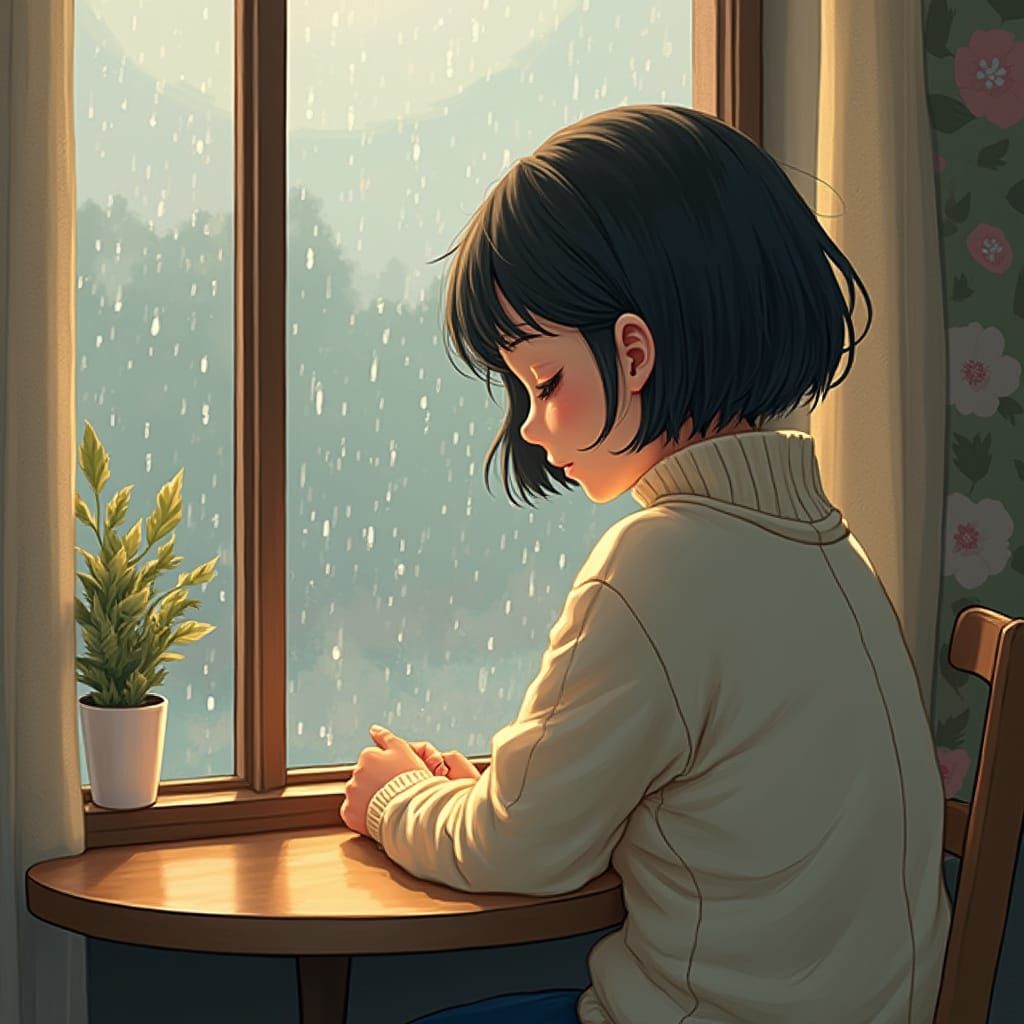 Girl in Cozy Café, Manhwa Style